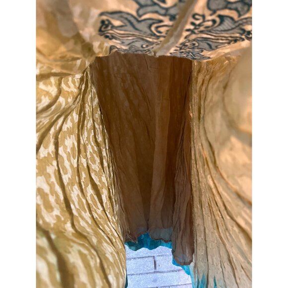 Vintage Beige & Teal Button-Front Dress With Embroidered Floral Patterns & Cap S - Picture 9 of 13